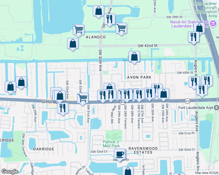 map of restaurants, bars, coffee shops, grocery stores, and more near 4608 Southwest 29th Terrace in Fort Lauderdale