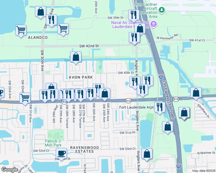 map of restaurants, bars, coffee shops, grocery stores, and more near 4673 Southwest 24th Avenue in Fort Lauderdale