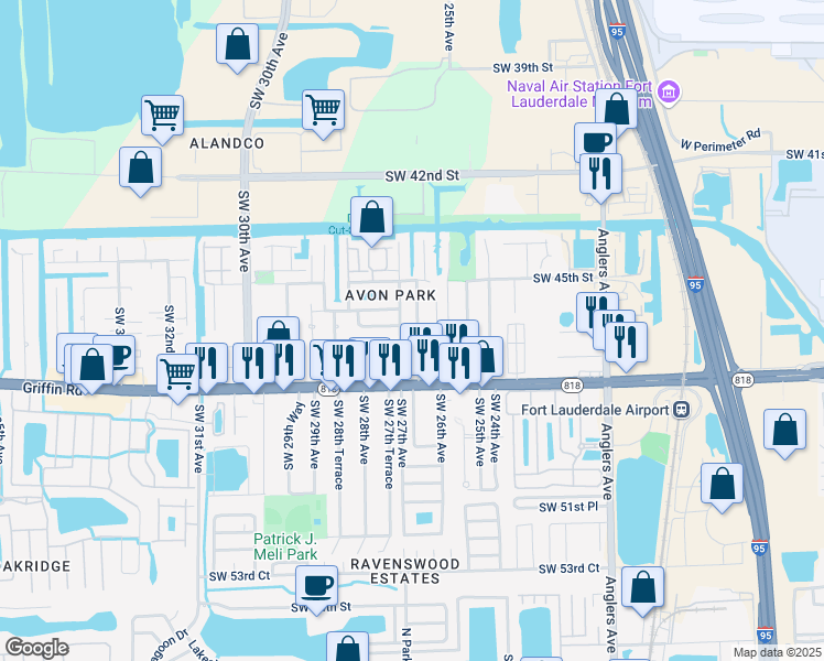 map of restaurants, bars, coffee shops, grocery stores, and more near 4670 Southwest 27th Avenue in Fort Lauderdale