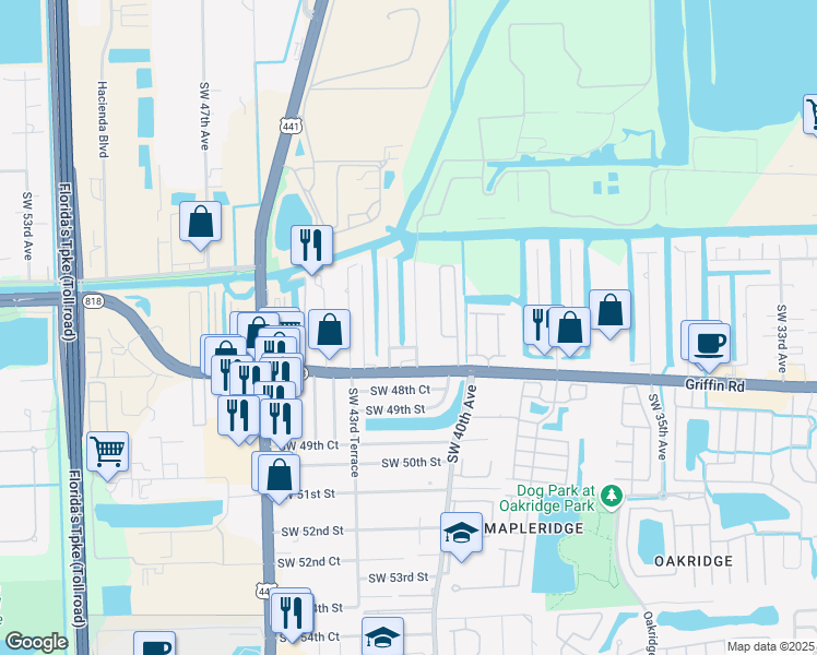 map of restaurants, bars, coffee shops, grocery stores, and more near 4661 Southwest 42nd Avenue in Fort Lauderdale