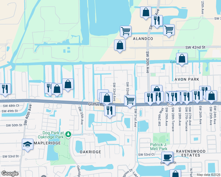 map of restaurants, bars, coffee shops, grocery stores, and more near 4620 Southwest 34th Avenue in Fort Lauderdale