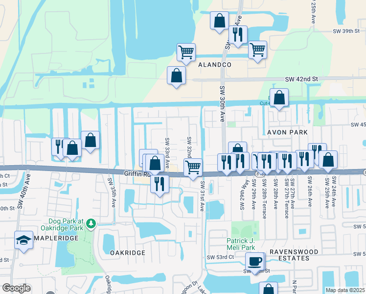 map of restaurants, bars, coffee shops, grocery stores, and more near 4648 Southwest 32nd Avenue in Fort Lauderdale