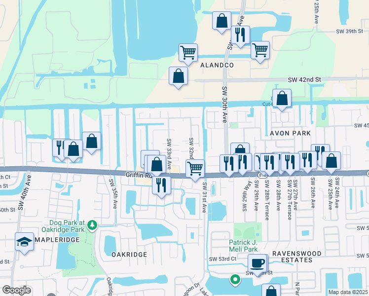 map of restaurants, bars, coffee shops, grocery stores, and more near 4648 Southwest 32nd Avenue in Fort Lauderdale