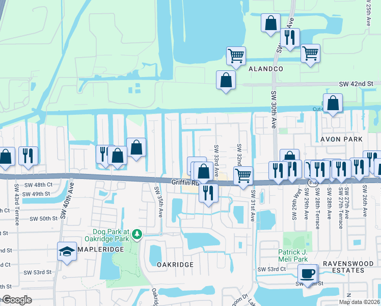 map of restaurants, bars, coffee shops, grocery stores, and more near 4621 Southwest 34th Drive in Fort Lauderdale