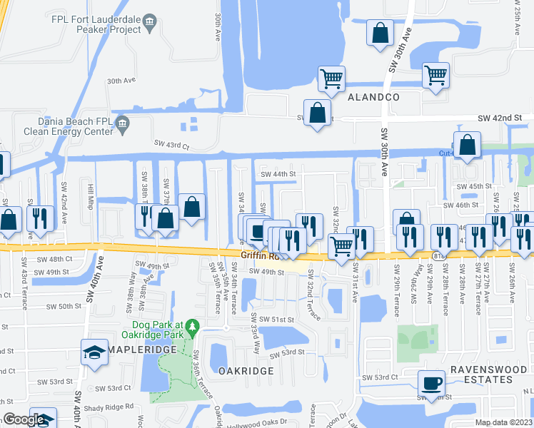 map of restaurants, bars, coffee shops, grocery stores, and more near 4621 Southwest 34th Drive in Fort Lauderdale
