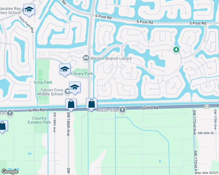 map of restaurants, bars, coffee shops, grocery stores, and more near 4429 Sago Circle in Weston