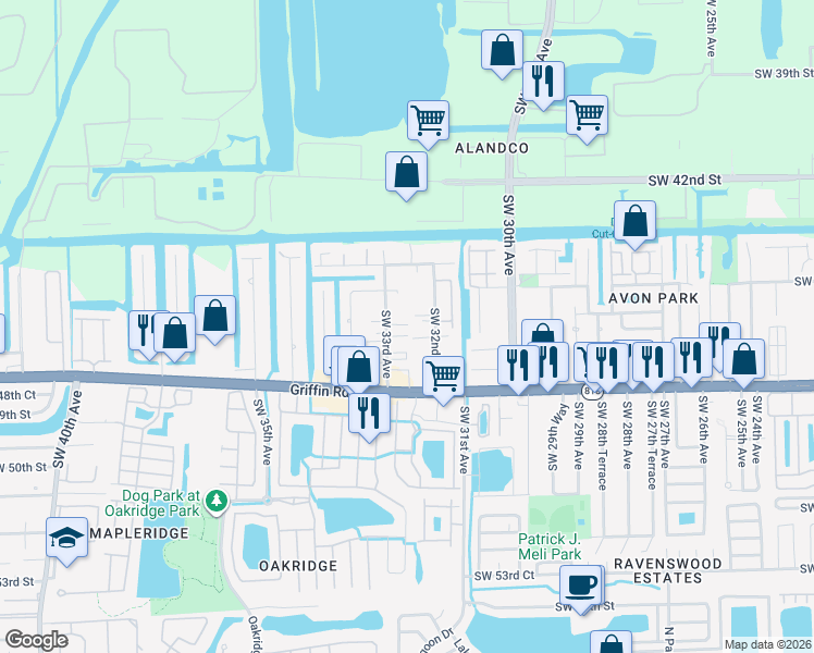 map of restaurants, bars, coffee shops, grocery stores, and more near 4680 Southwest 33rd Avenue in Fort Lauderdale