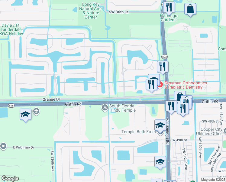 map of restaurants, bars, coffee shops, grocery stores, and more near 12821 Trotter Boulevard in Davie