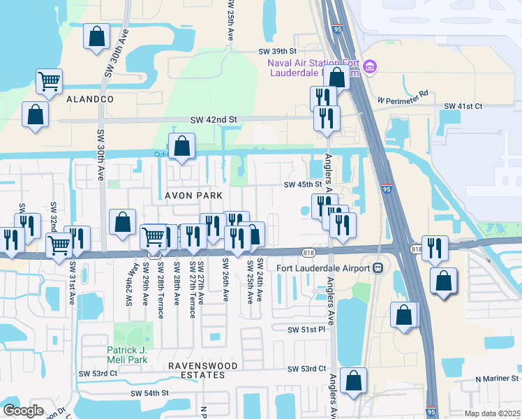 map of restaurants, bars, coffee shops, grocery stores, and more near 4549 Southwest 24th Avenue in Fort Lauderdale