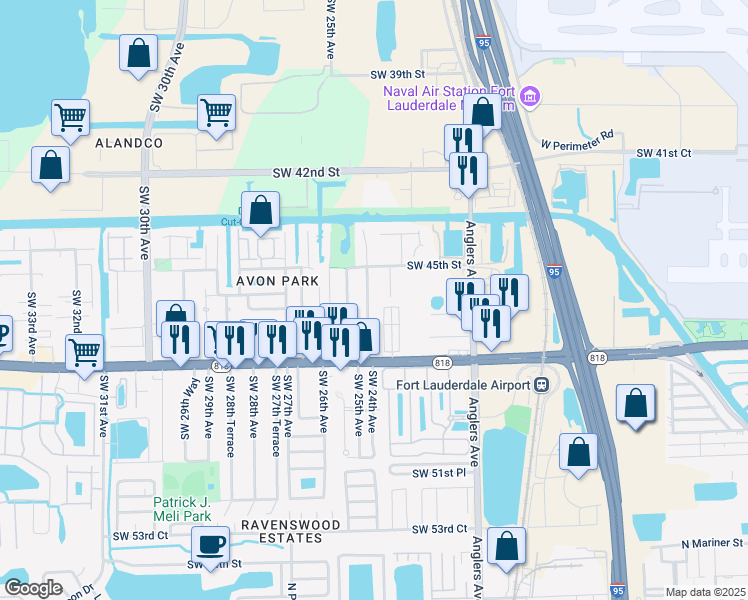 map of restaurants, bars, coffee shops, grocery stores, and more near 4549 Southwest 24th Avenue in Fort Lauderdale