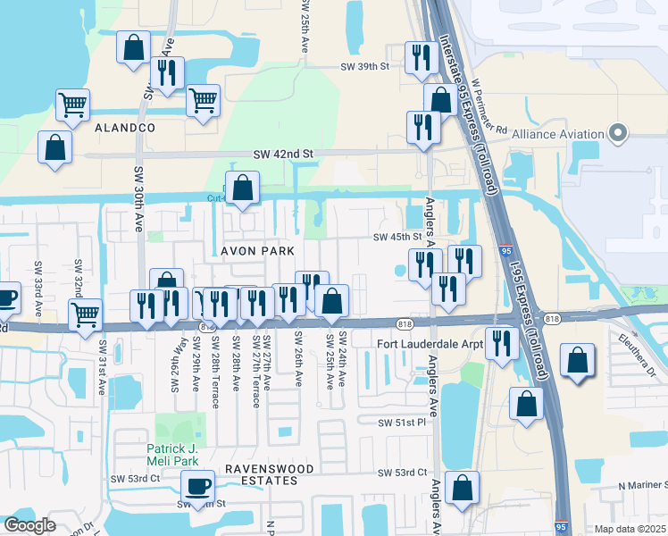 map of restaurants, bars, coffee shops, grocery stores, and more near 4549 Southwest 24th Avenue in Fort Lauderdale