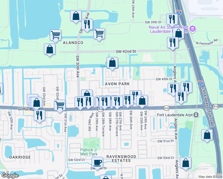 map of restaurants, bars, coffee shops, grocery stores, and more near 2757 Southwest 46th Street in Fort Lauderdale