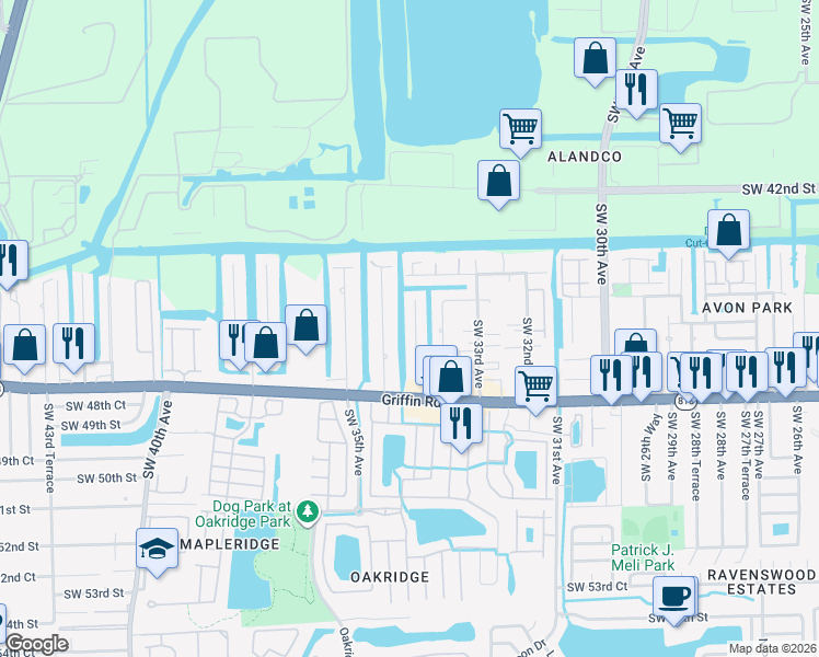 map of restaurants, bars, coffee shops, grocery stores, and more near 4471 Southwest 34th Drive in Fort Lauderdale