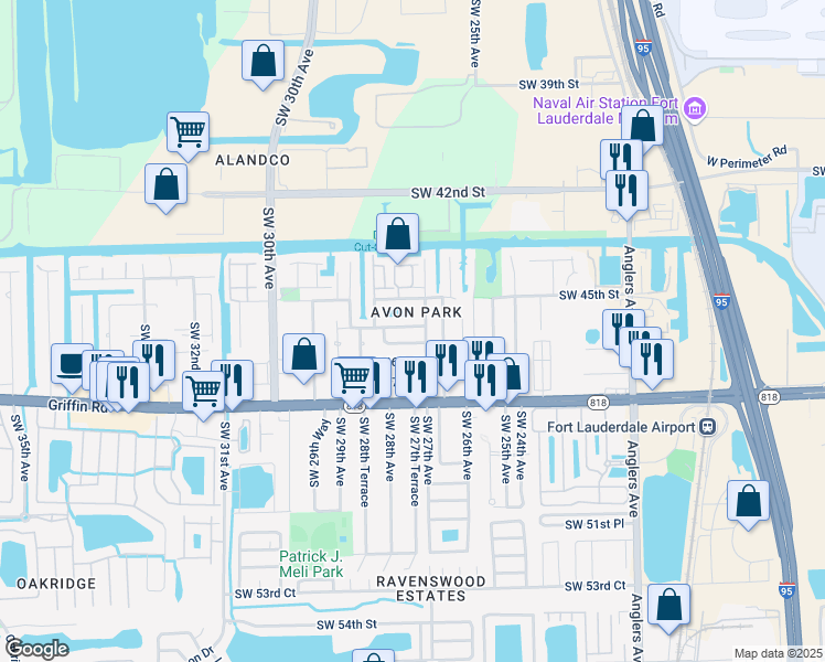 map of restaurants, bars, coffee shops, grocery stores, and more near 4540 Southwest 27th Avenue in Fort Lauderdale