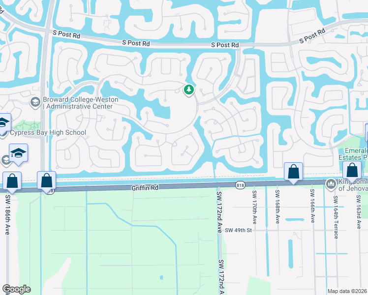 map of restaurants, bars, coffee shops, grocery stores, and more near 4122 Laurel Ridge Circle in Weston