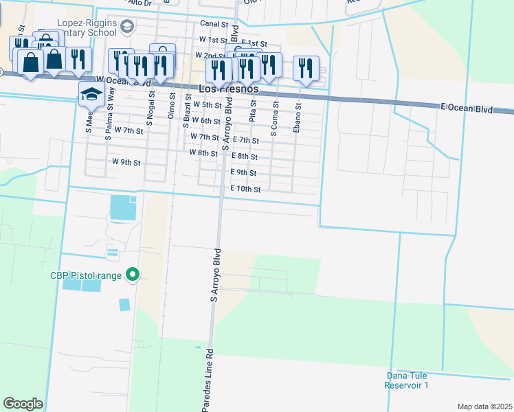 map of restaurants, bars, coffee shops, grocery stores, and more near 119 Alvarez Court in Los Fresnos