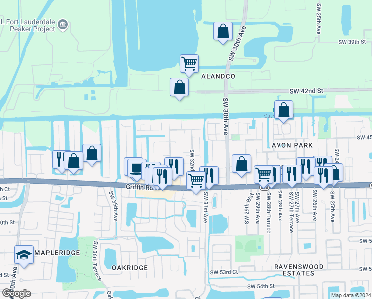 map of restaurants, bars, coffee shops, grocery stores, and more near 4430 Southwest 32nd Avenue in Fort Lauderdale