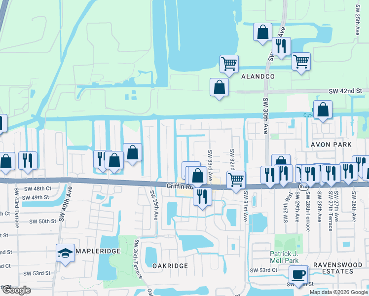 map of restaurants, bars, coffee shops, grocery stores, and more near 4471 Southwest 34th Drive in Fort Lauderdale