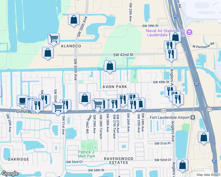 map of restaurants, bars, coffee shops, grocery stores, and more near 2757 Southwest 46th Street in Fort Lauderdale