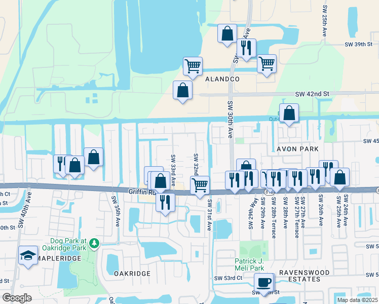 map of restaurants, bars, coffee shops, grocery stores, and more near 4430 Southwest 32nd Avenue in Fort Lauderdale