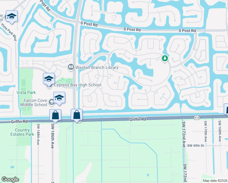 map of restaurants, bars, coffee shops, grocery stores, and more near 4134 Staghorn Lane in Weston