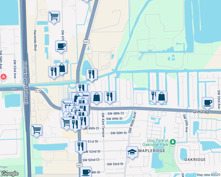 map of restaurants, bars, coffee shops, grocery stores, and more near 4611 Southwest 42nd Terrace in Fort Lauderdale