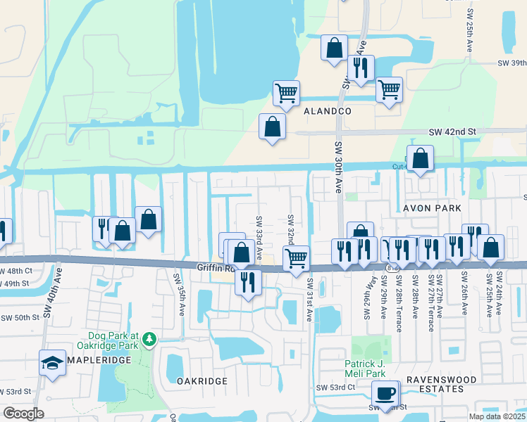 map of restaurants, bars, coffee shops, grocery stores, and more near 4548 Southwest 33rd Avenue in Fort Lauderdale