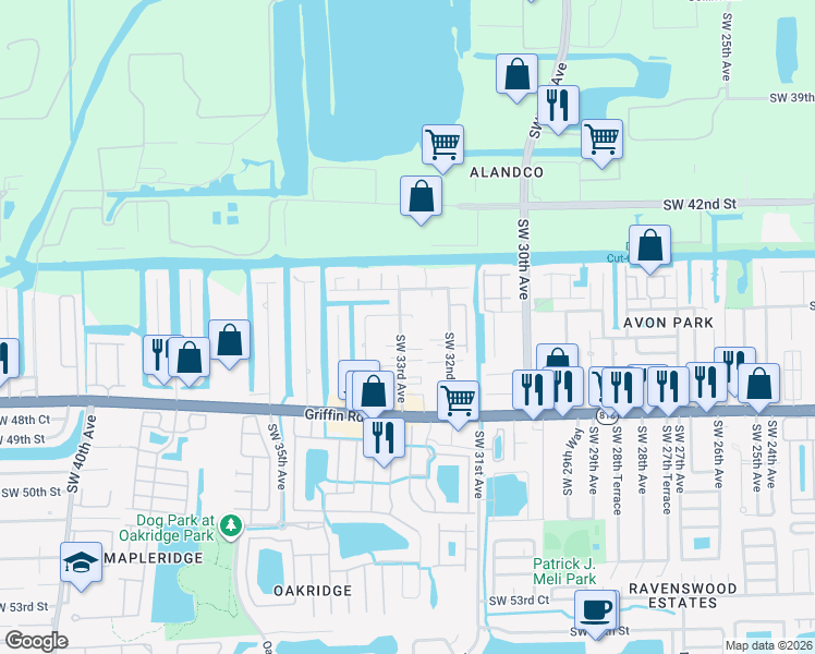 map of restaurants, bars, coffee shops, grocery stores, and more near 4548 Southwest 33rd Avenue in Fort Lauderdale