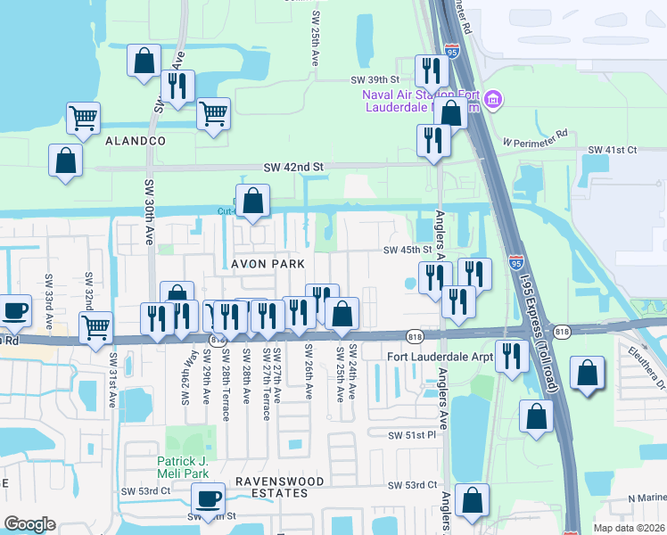 map of restaurants, bars, coffee shops, grocery stores, and more near 4549 Southwest 24th Avenue in Fort Lauderdale