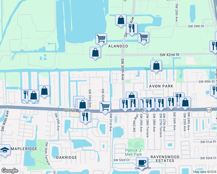 map of restaurants, bars, coffee shops, grocery stores, and more near 4521 Southwest 30th Way in Fort Lauderdale