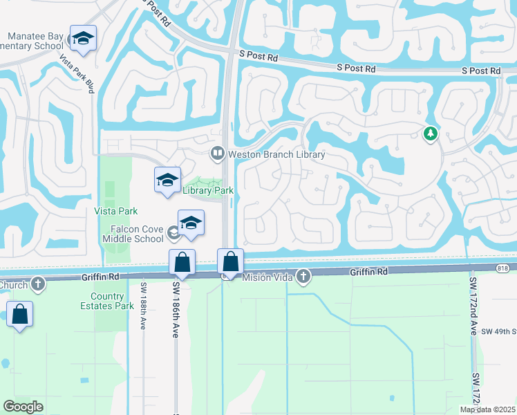 map of restaurants, bars, coffee shops, grocery stores, and more near 4309 Willow Ridge Drive in Weston