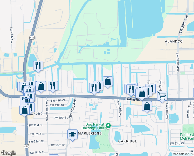 map of restaurants, bars, coffee shops, grocery stores, and more near 4533 Southwest 37th Avenue in Fort Lauderdale