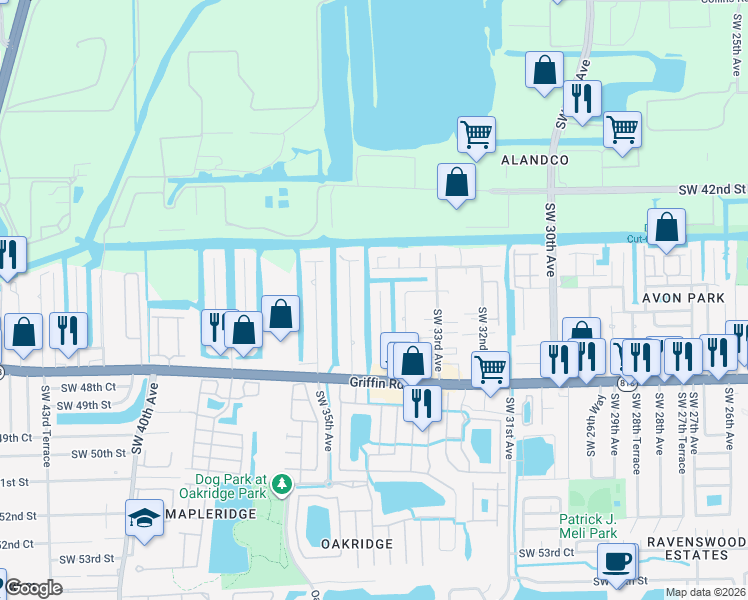 map of restaurants, bars, coffee shops, grocery stores, and more near 4471 Southwest 34th Drive in Fort Lauderdale