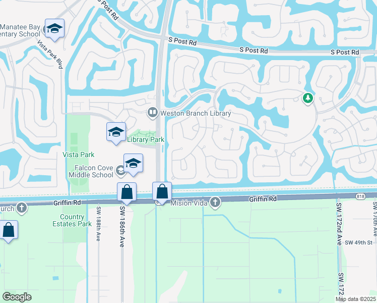 map of restaurants, bars, coffee shops, grocery stores, and more near 4309 Willow Ridge Drive in Weston