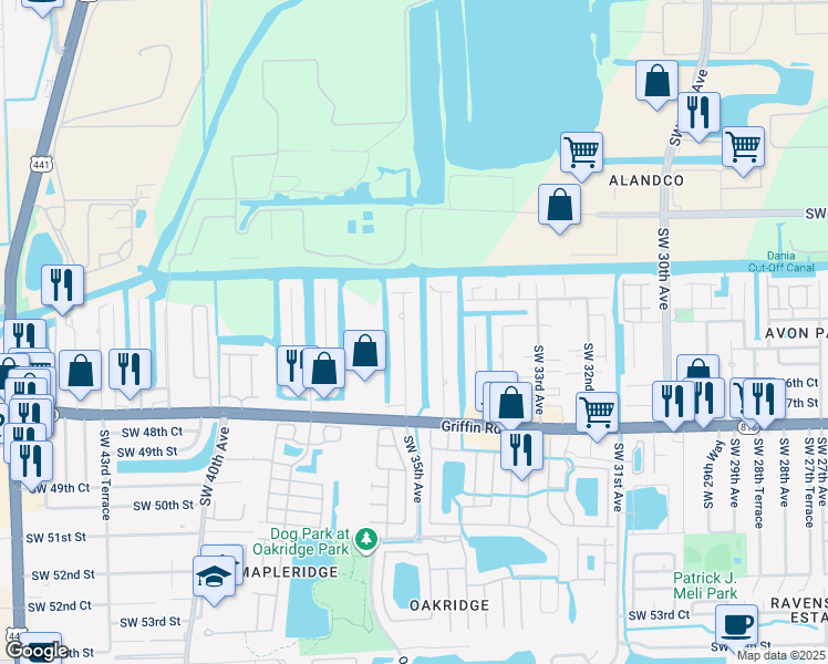 map of restaurants, bars, coffee shops, grocery stores, and more near 4549 Southwest 35th Avenue in Fort Lauderdale
