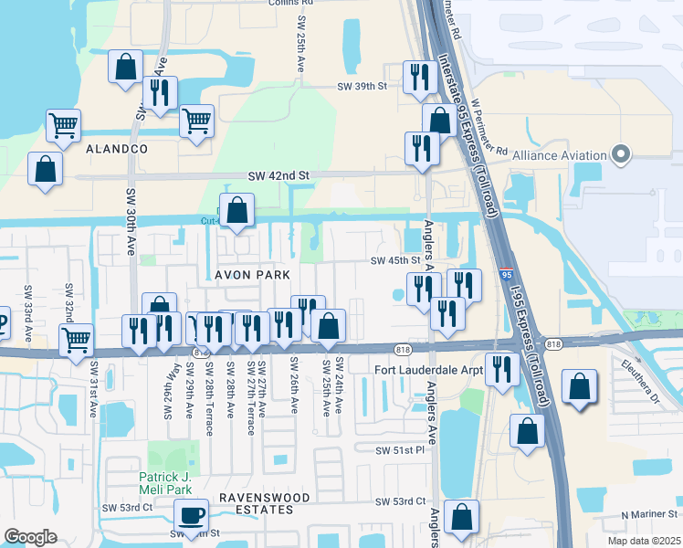 map of restaurants, bars, coffee shops, grocery stores, and more near 4549 Southwest 24th Avenue in Fort Lauderdale