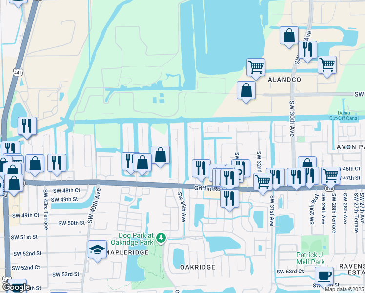 map of restaurants, bars, coffee shops, grocery stores, and more near 4549 Southwest 35th Avenue in Fort Lauderdale