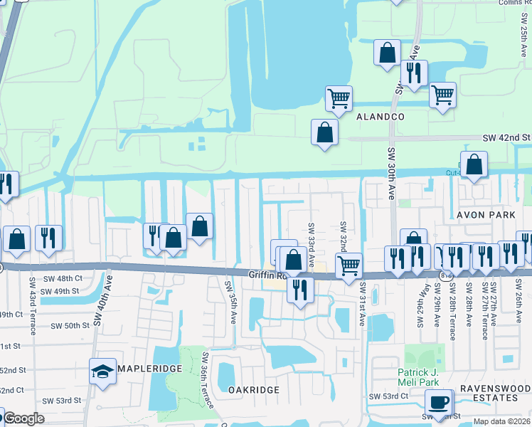 map of restaurants, bars, coffee shops, grocery stores, and more near 4471 Southwest 34th Drive in Fort Lauderdale