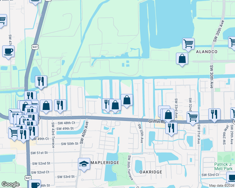 map of restaurants, bars, coffee shops, grocery stores, and more near 4533 Southwest 37th Avenue in Fort Lauderdale