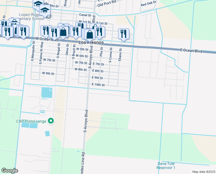 map of restaurants, bars, coffee shops, grocery stores, and more near 119 Alvarez Court in Los Fresnos