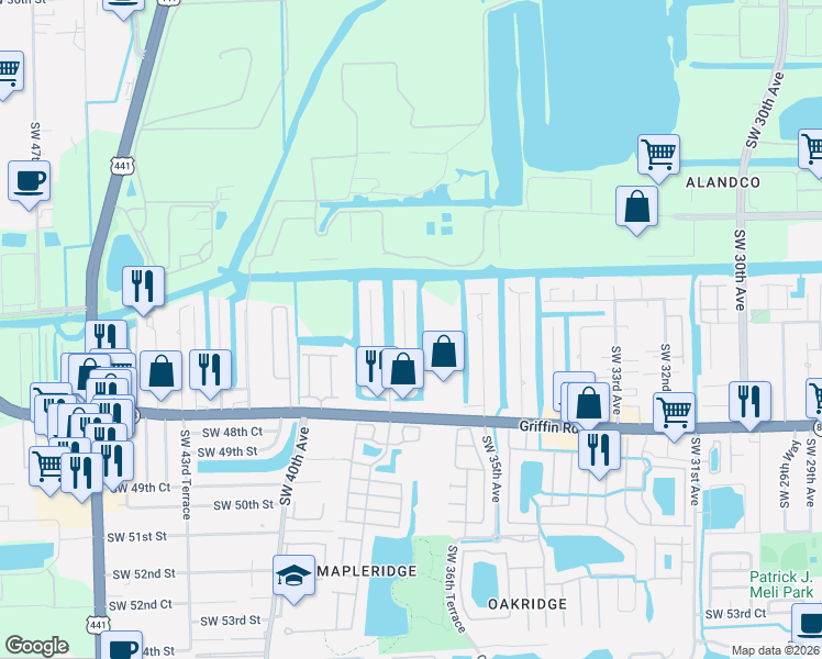 map of restaurants, bars, coffee shops, grocery stores, and more near 4533 Southwest 37th Avenue in Fort Lauderdale