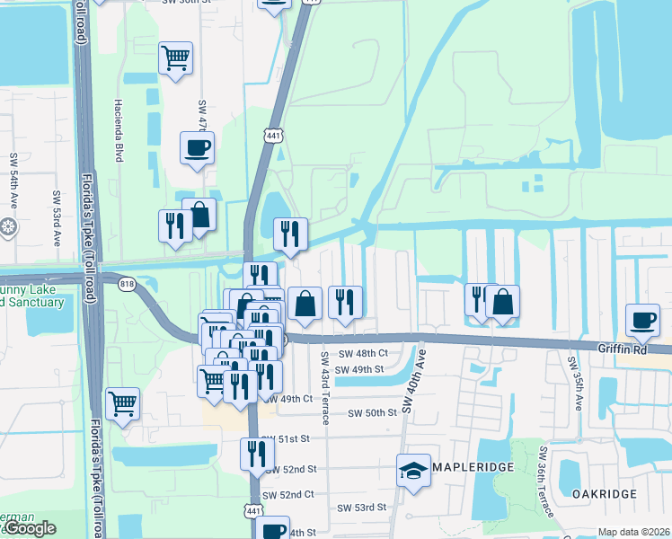 map of restaurants, bars, coffee shops, grocery stores, and more near 4611 Southwest 42nd Terrace in Fort Lauderdale