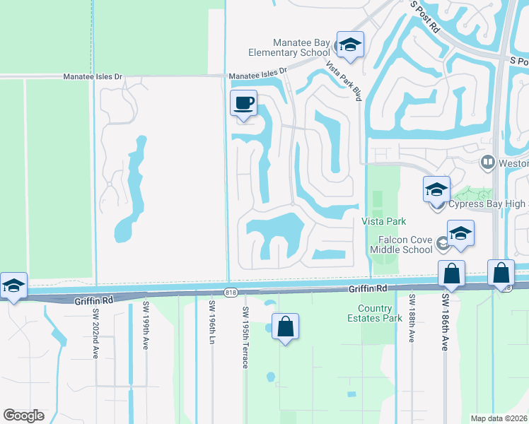 map of restaurants, bars, coffee shops, grocery stores, and more near 19450 Stonebrook Street in Weston