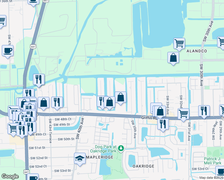 map of restaurants, bars, coffee shops, grocery stores, and more near 4533 Southwest 37th Avenue in Fort Lauderdale