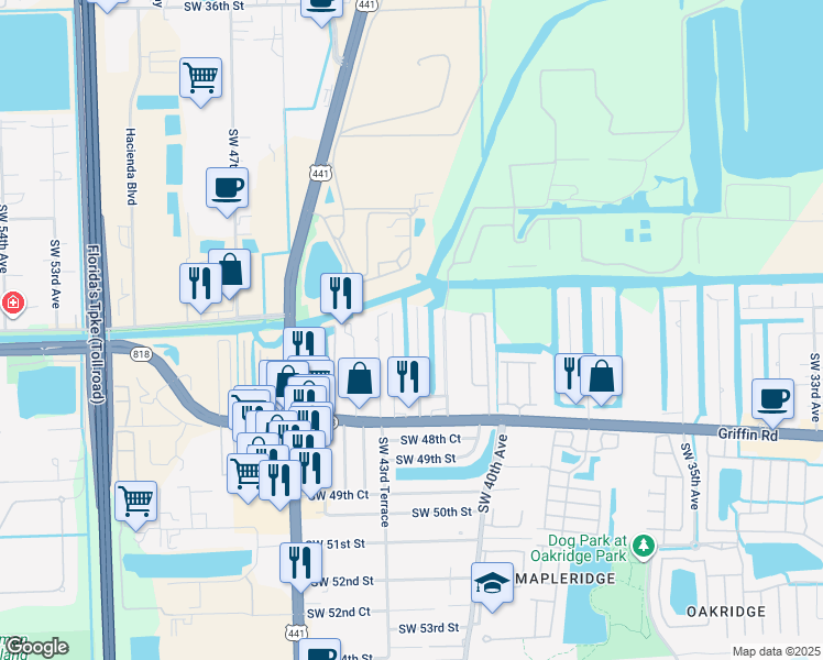 map of restaurants, bars, coffee shops, grocery stores, and more near 4611 Southwest 42nd Terrace in Fort Lauderdale