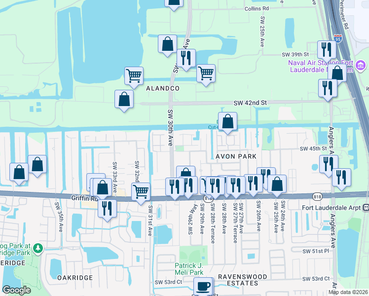 map of restaurants, bars, coffee shops, grocery stores, and more near 4425 Hidden Harbour Avenue in Fort Lauderdale