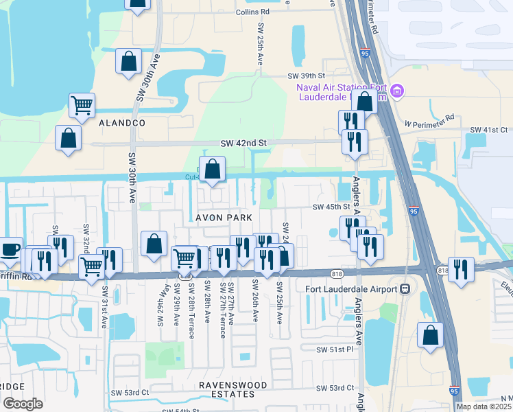 map of restaurants, bars, coffee shops, grocery stores, and more near 4437 Southwest 25th Terrace in Fort Lauderdale