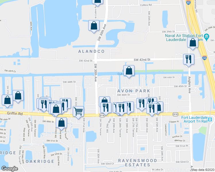 map of restaurants, bars, coffee shops, grocery stores, and more near 4425 Hidden Harbour Avenue in Fort Lauderdale