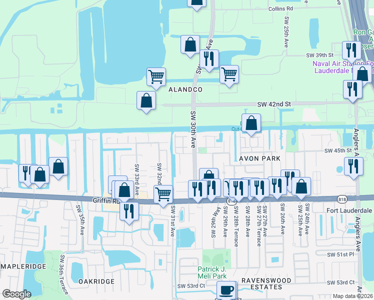 map of restaurants, bars, coffee shops, grocery stores, and more near 2987 Northwest 45th Avenue in Fort Lauderdale