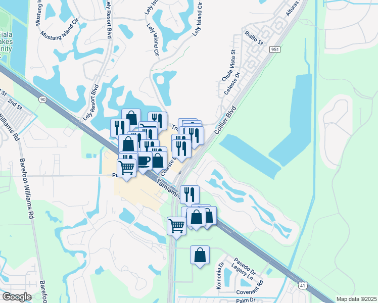map of restaurants, bars, coffee shops, grocery stores, and more near 6839 Collier Boulevard in Naples